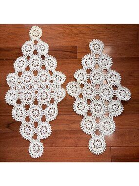 Handmade Cream Crochet Lace Doilies Set of 2 Elegant Floral Design Vintage Decor